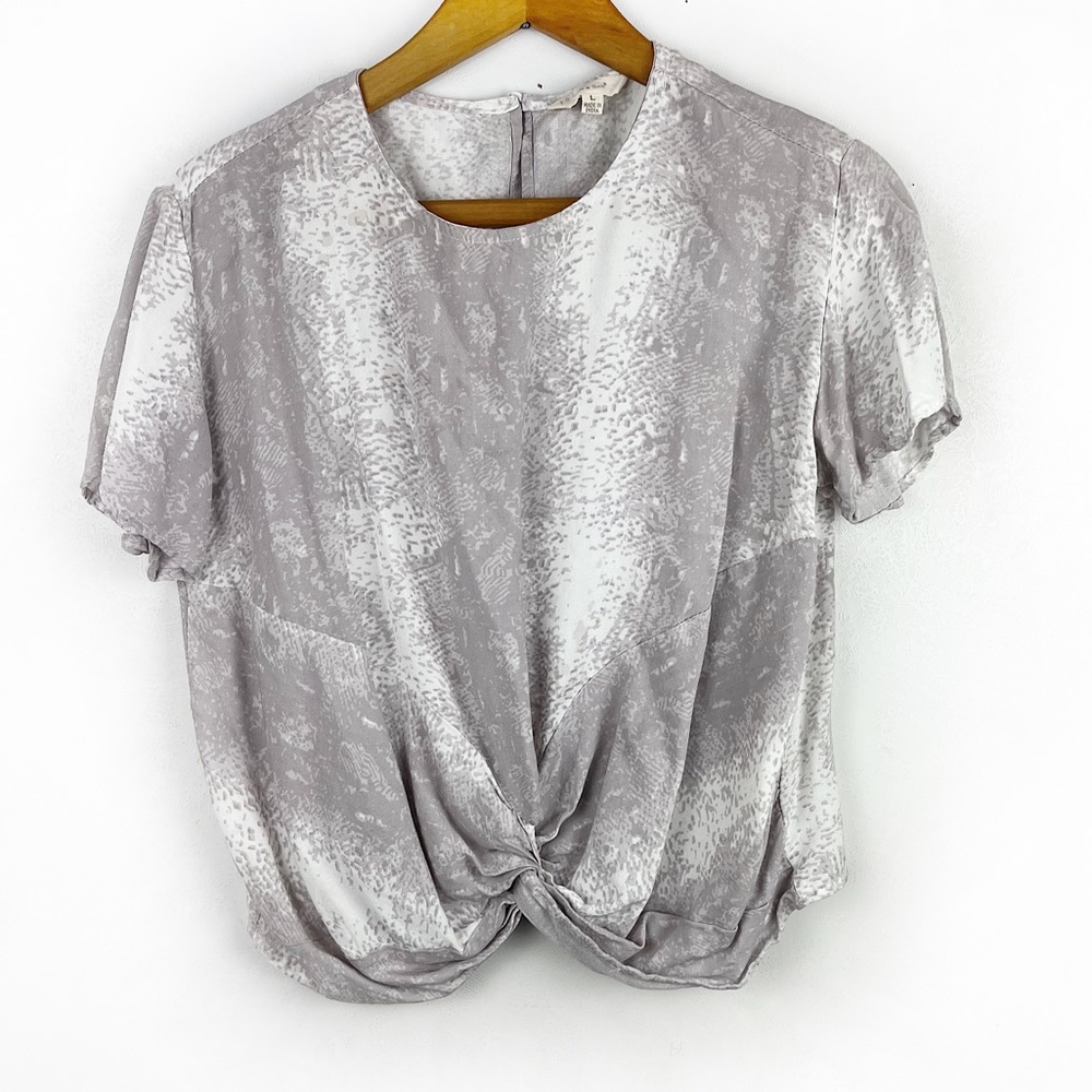 Sim & Sam Gray Cream Twisted Knot Crop Top Large